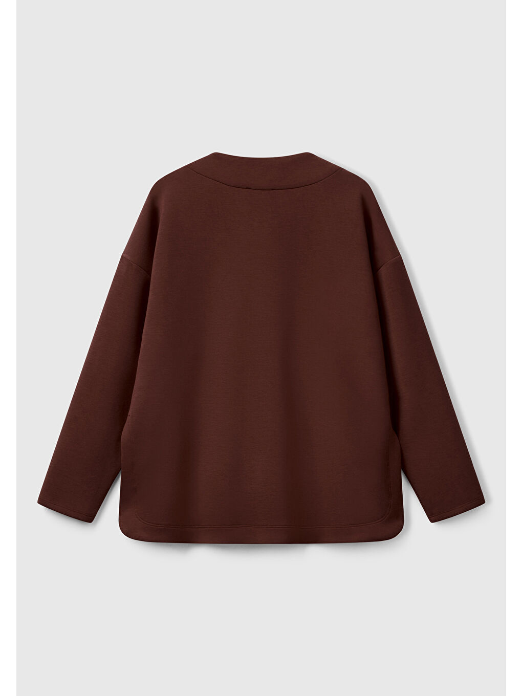 Kadın Kahverengi Modal Karışımlı V Yaka Uzun Kollu Sweatshirt-3