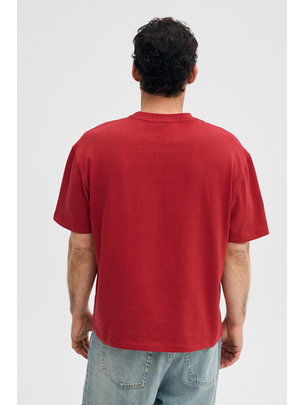 Kırmızı DUNNO Erkek %100 Organik Pamuk Yuvarlak Yakalı Regular Fit KIRMIZI T-Shirt-4
