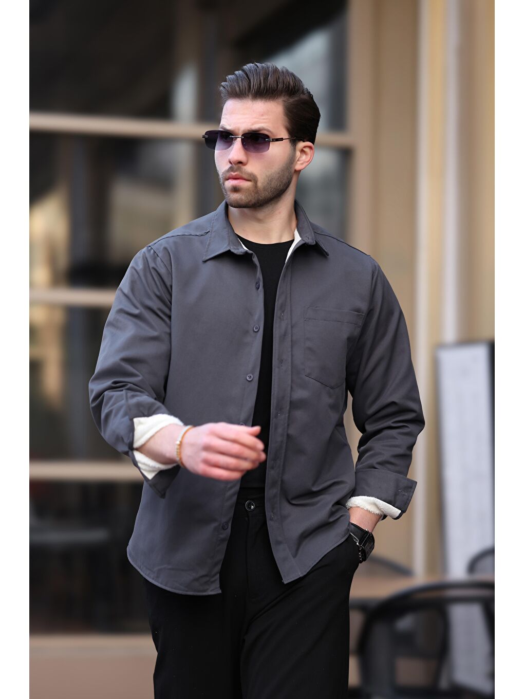 Antrasit İçi Polarlı Erkek Gömlek E6759-1