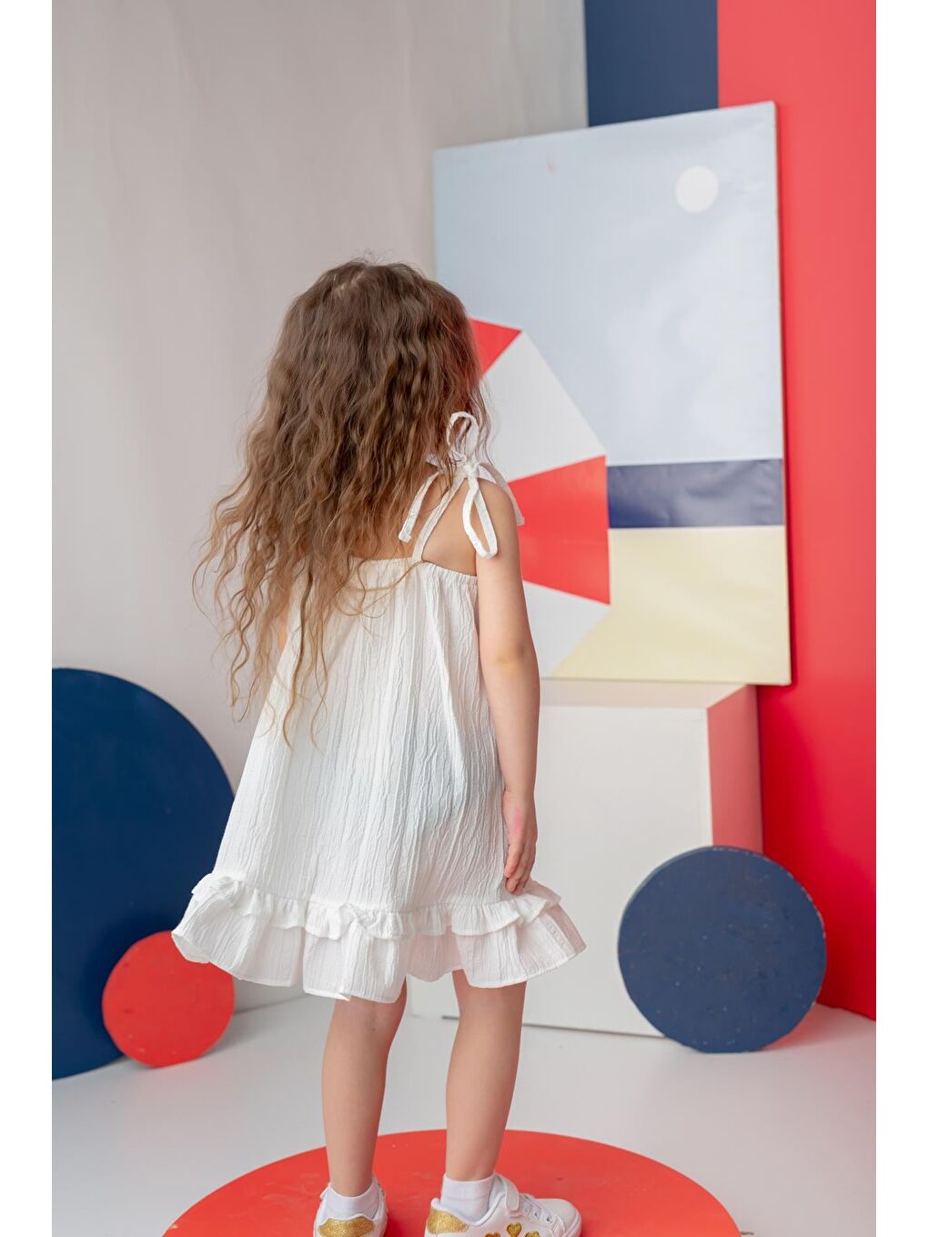 Kız Çocuk Fırfırlı Askılı Elbise - Beyaz-2