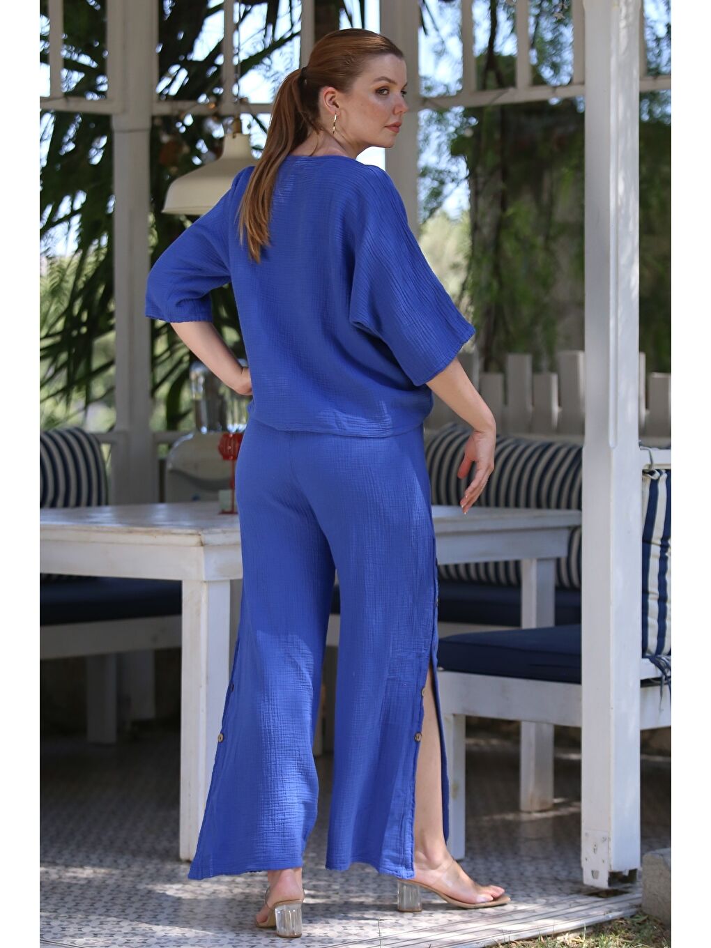 Organik Sertifikalı Pamuk Saks Mavisi Casual Dokuma Alt Üst Takım 55-110 65-65-1