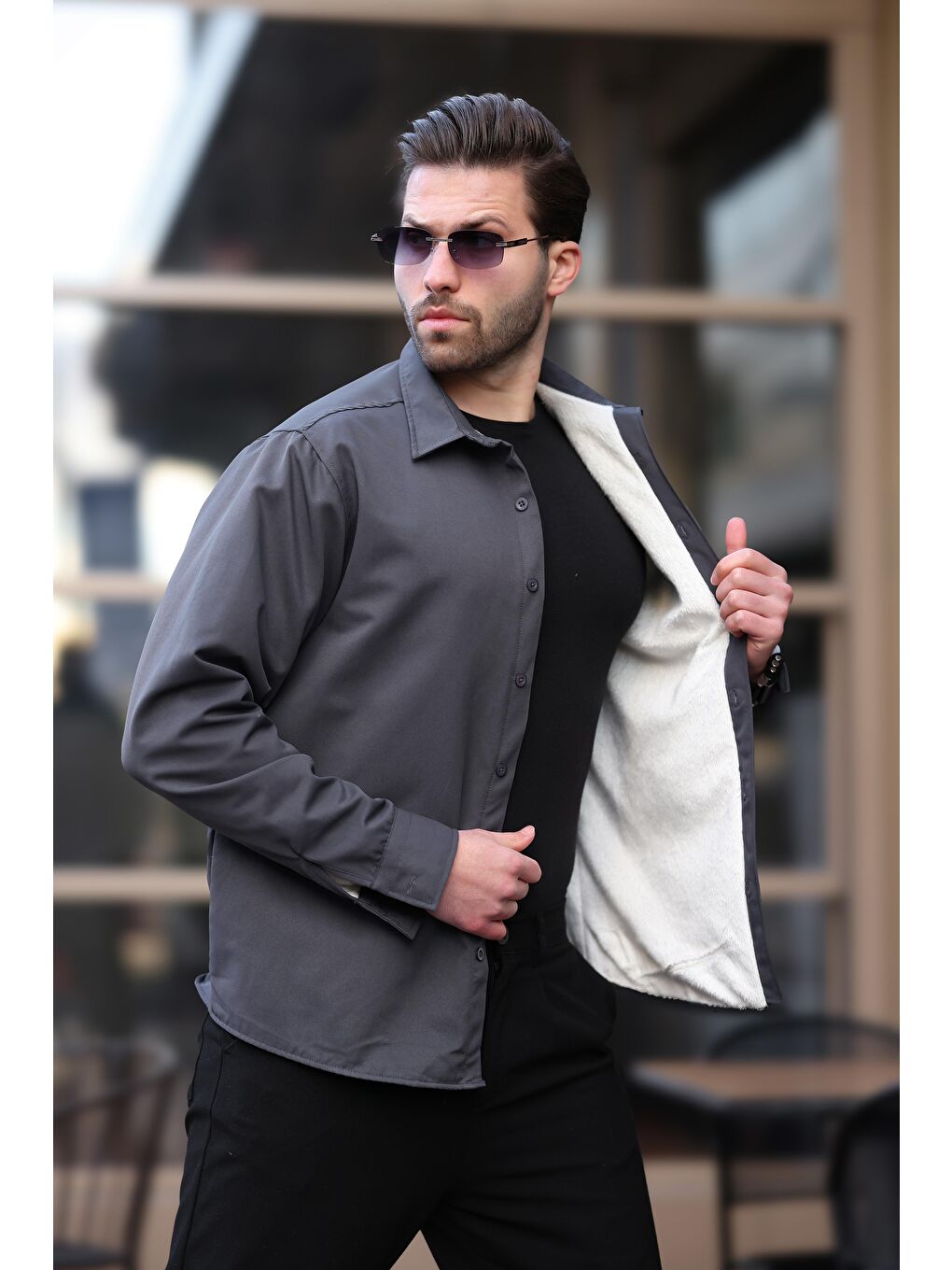 Antrasit İçi Polarlı Erkek Gömlek E6759-2