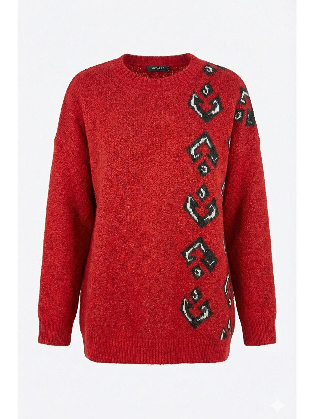 Kalın Örgü Desenli Kırmızı Kazak-2