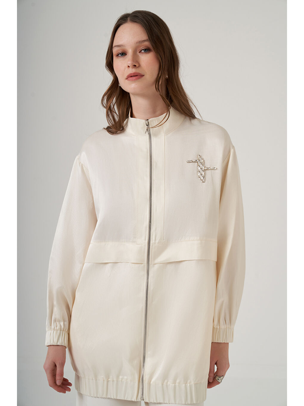 Taş Detay Kap Ceket 6043 Ekru-2