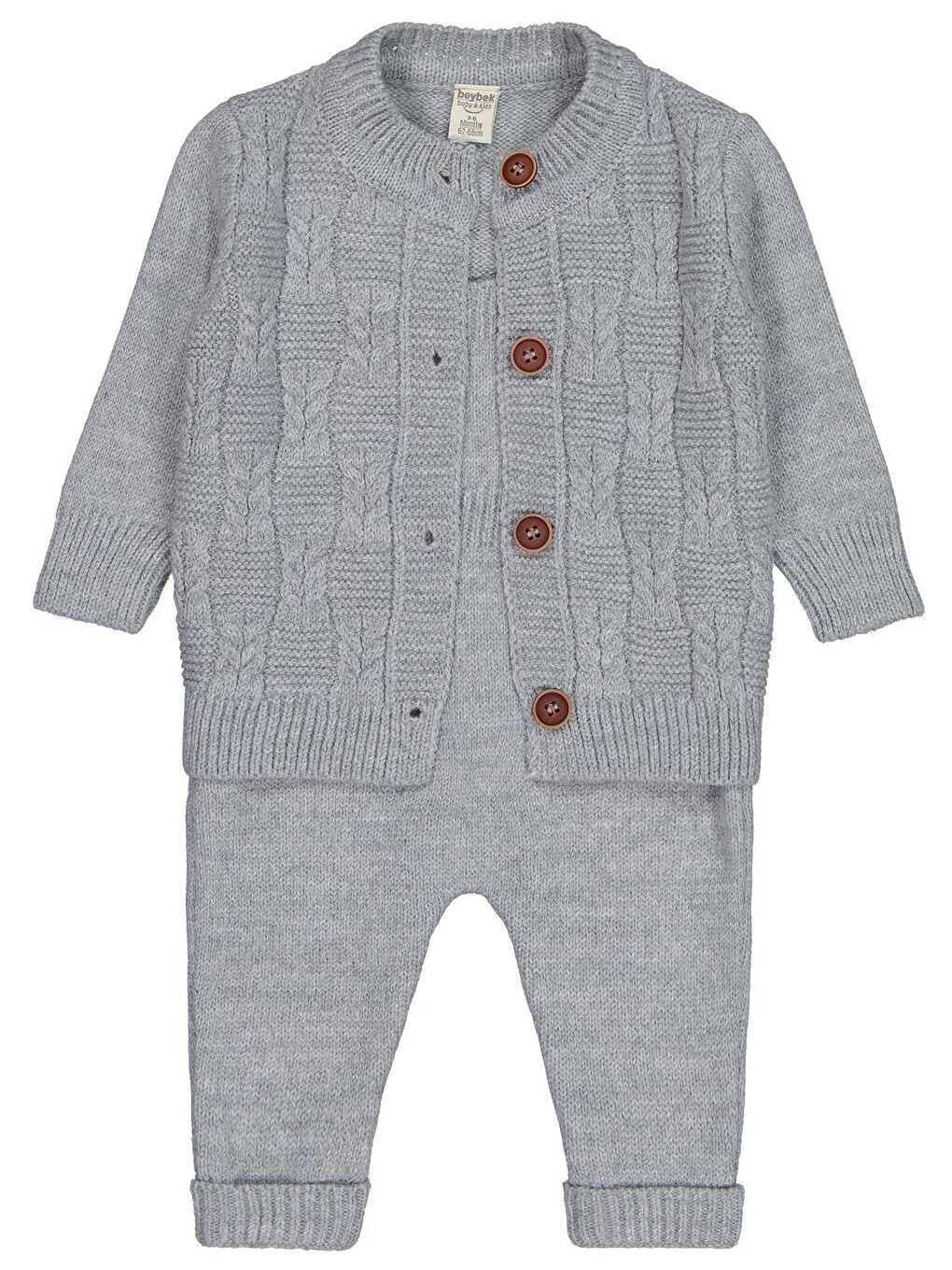 Beybek Hırkalı Salopet 3-12 Ay Takım  - Gri 12-18 Ay
