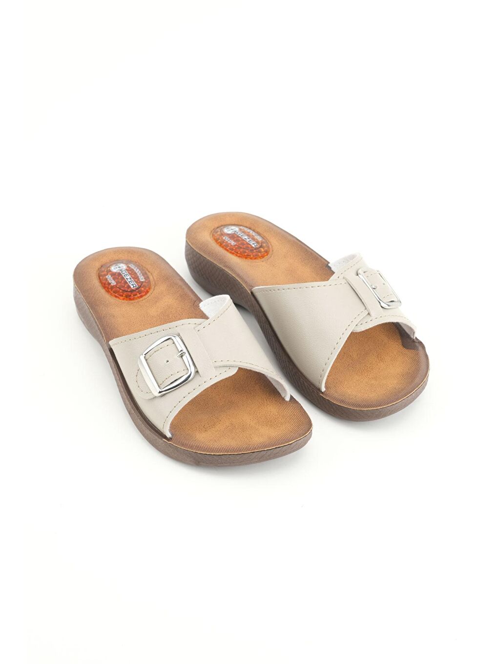 Bej Yazlık Ayarlanabilir Tokalı Kadın Terlik-2