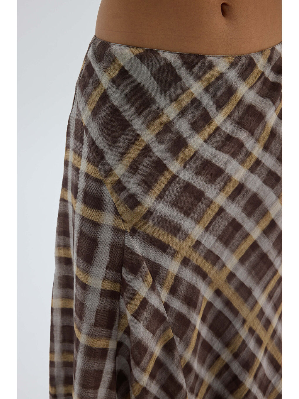 Maffy Dantel Detay Ekoseli Sarı Midi Etek-6