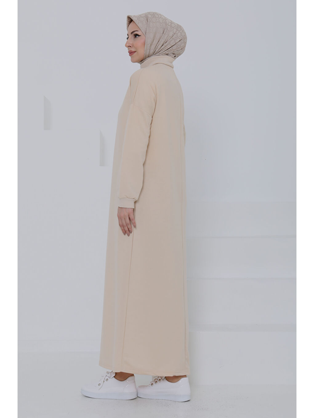 Bej Fermuarlı Elbise Taş - 27046-5