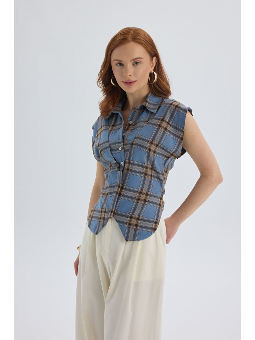 Frenzy Ekoseli Mavi Kısa Gömlek