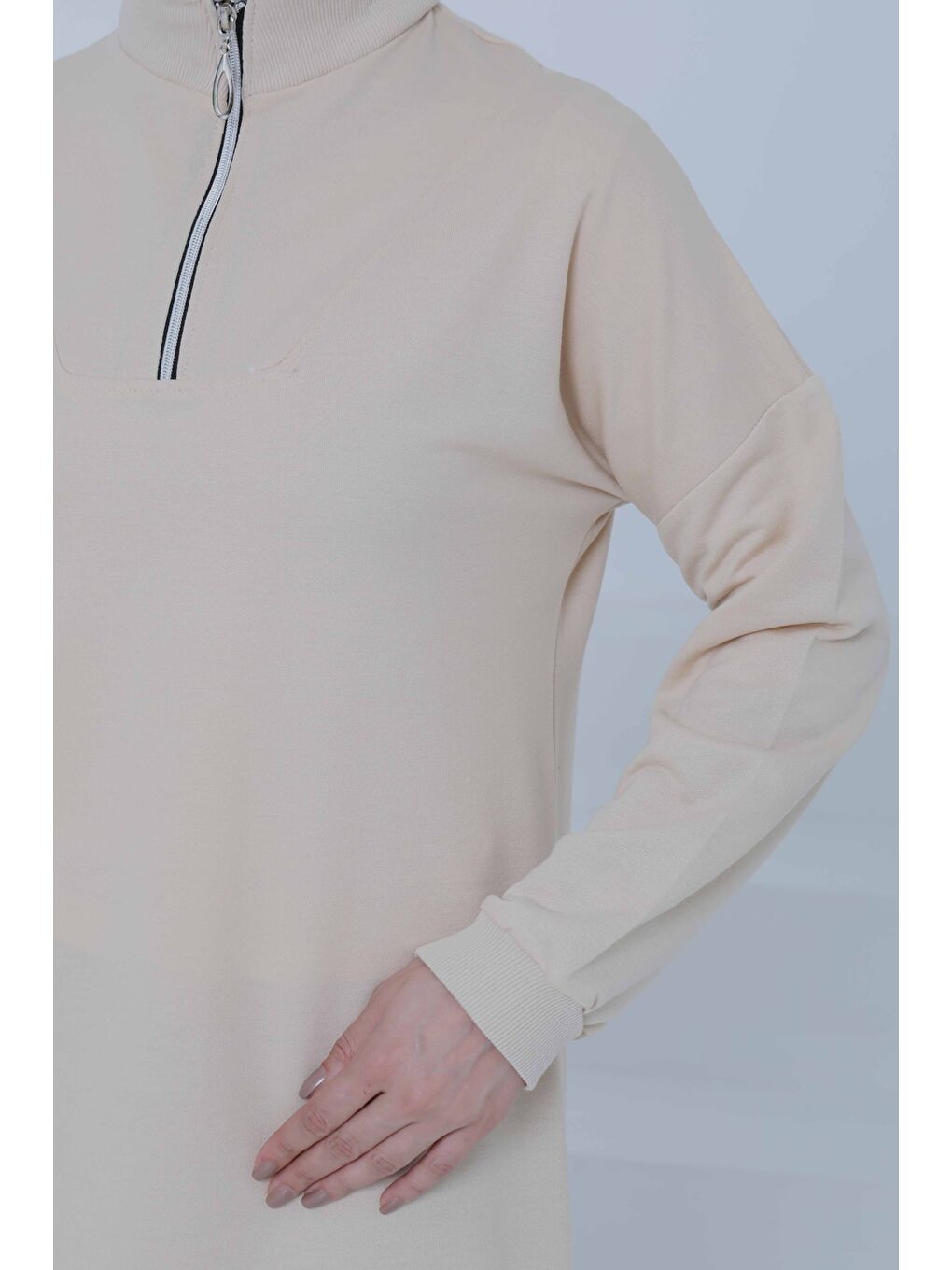 Bej Fermuarlı Elbise Taş - 27046-6