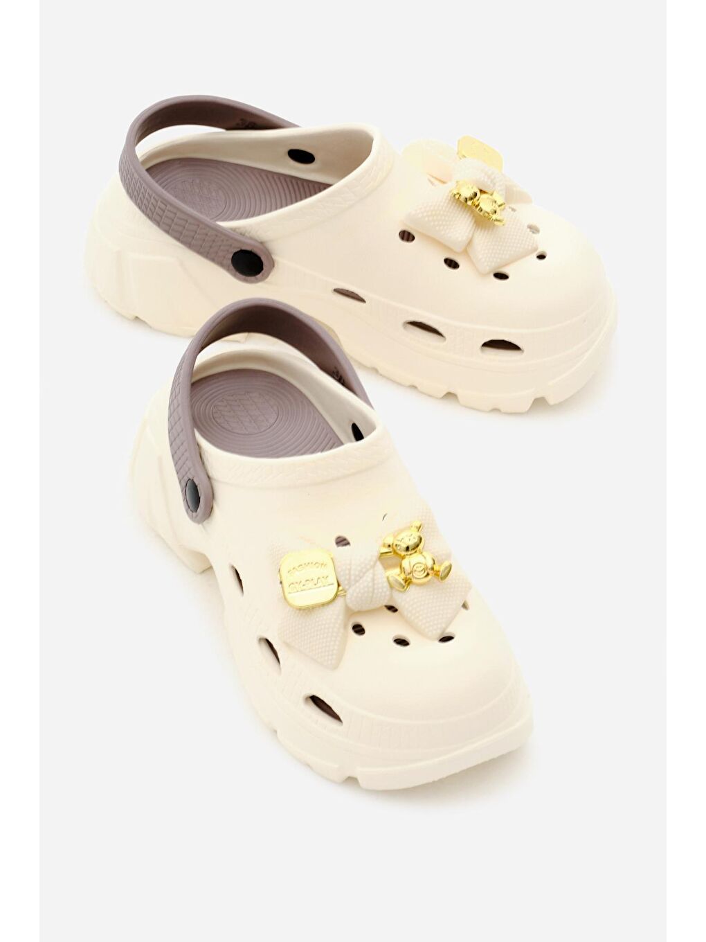 Kadın Bej Vizon Çıkartılabilir Taban Fiyonk Tokalı Yüksek Taban Eva Sandalet-2