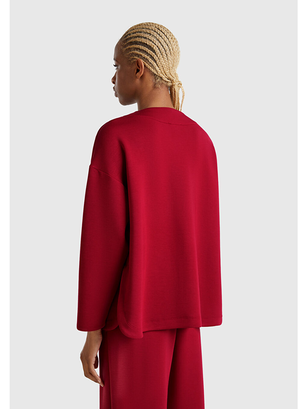 Kadın Bordo Modal Karışımlı V Yaka Uzun Kollu Sweatshirt-2