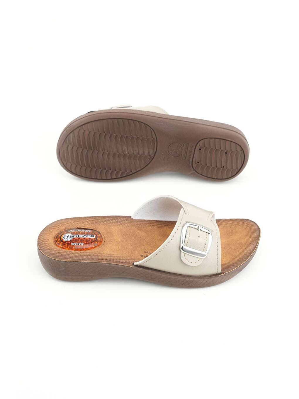 Bej Yazlık Ayarlanabilir Tokalı Kadın Terlik-4