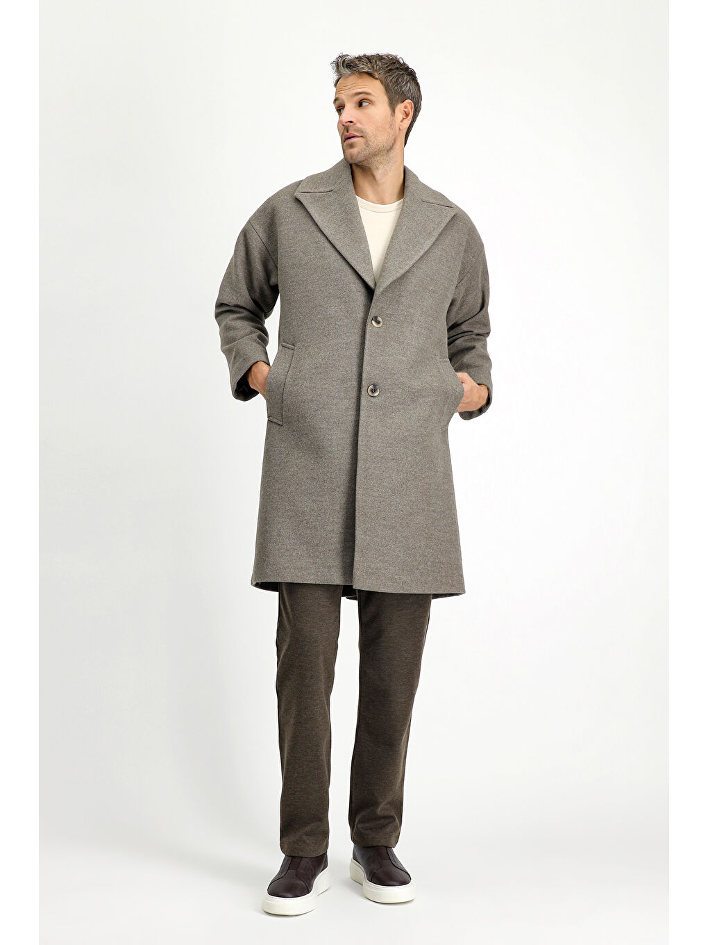 Kahverengi Oversize Yünlü Palto