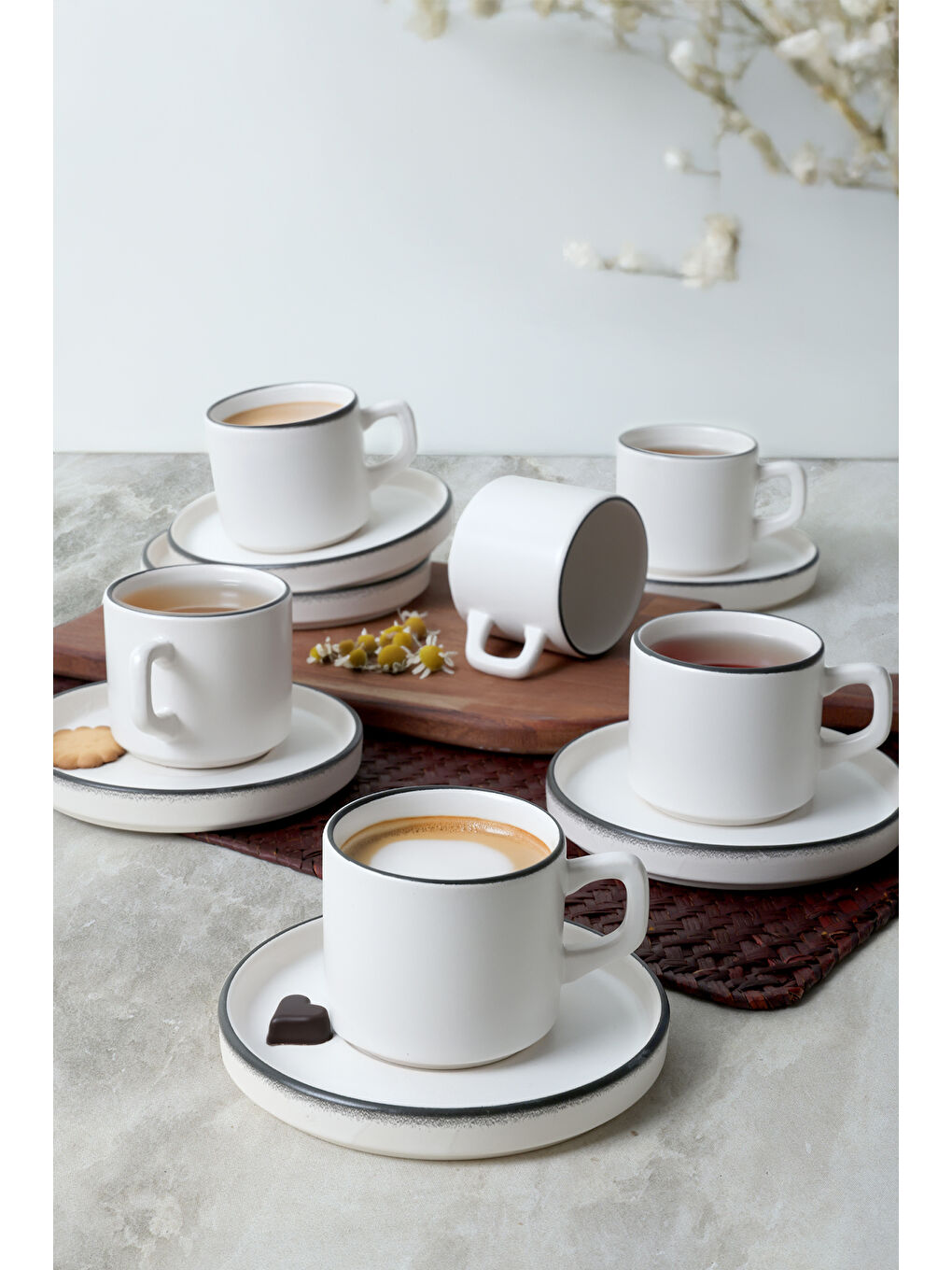 Keramika Beyaz Simply Stackable Çay Takımı 12 Parça 6 Kişilik