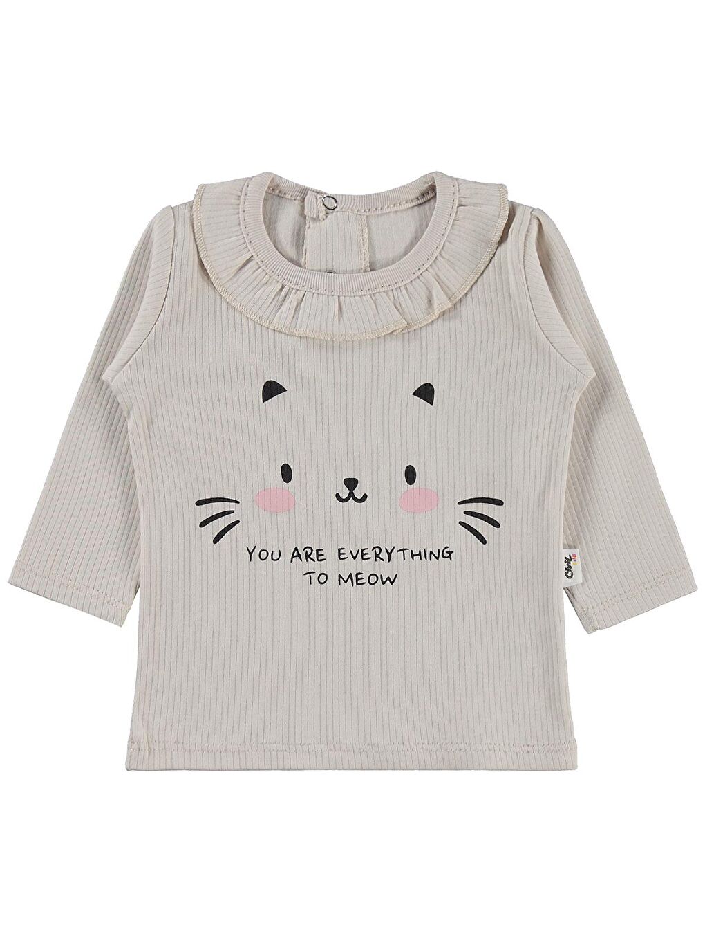 Bej Baby Kedi Yüz Baskılı 6-18 Ay Sweatshirt