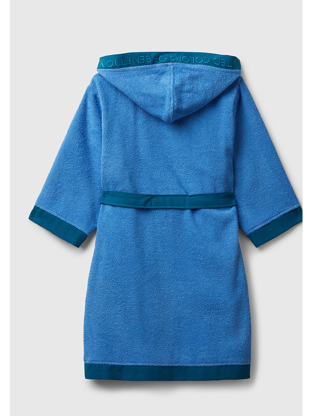Erkek Çocuk Mavi Logo İşlemeli Bağlamalı Kapüşonlu Bornoz-1