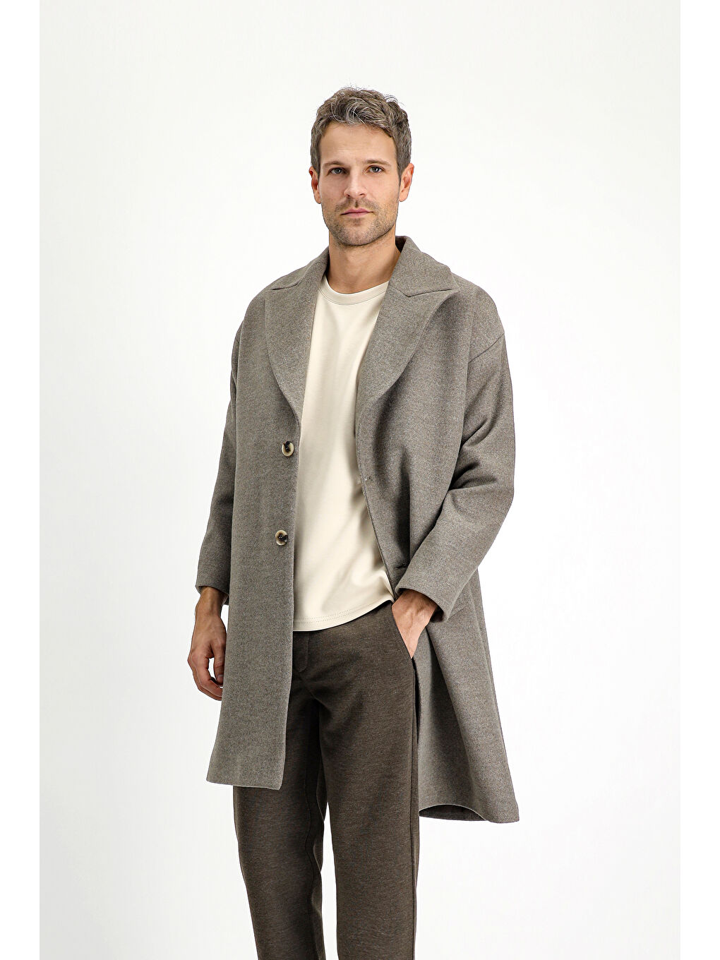 Kahverengi Oversize Yünlü Palto-1