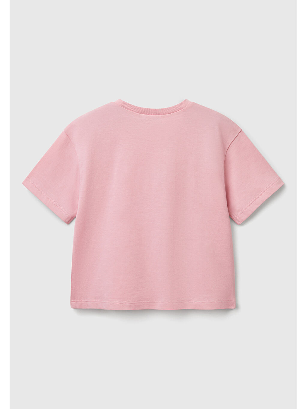 Kız Çocuk Pembe Kumaş Aplikeli Hafif Oversize Tişört-1