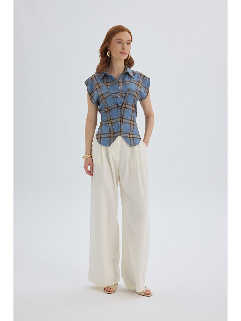 Frenzy Ekoseli Mavi Kısa Gömlek-1