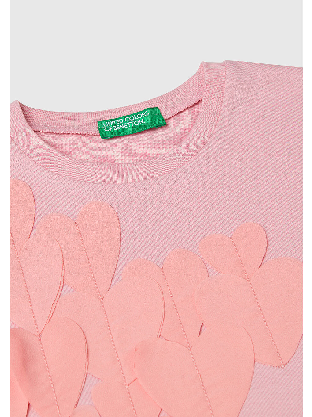 Kız Çocuk Pembe Kumaş Aplikeli Hafif Oversize Tişört-2