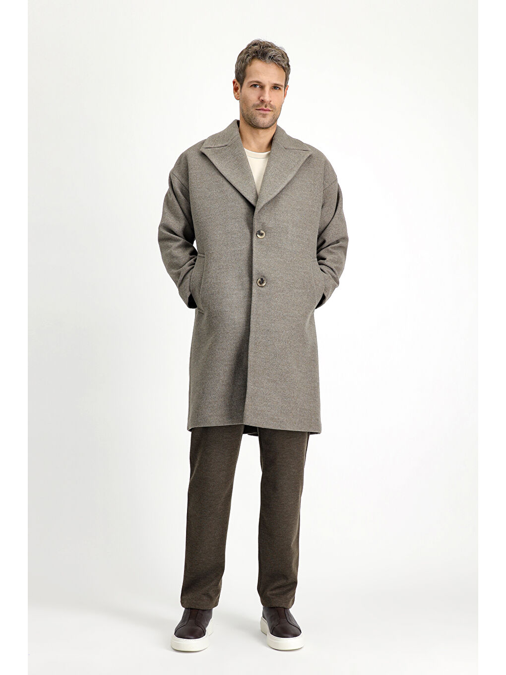 Kahverengi Oversize Yünlü Palto-3