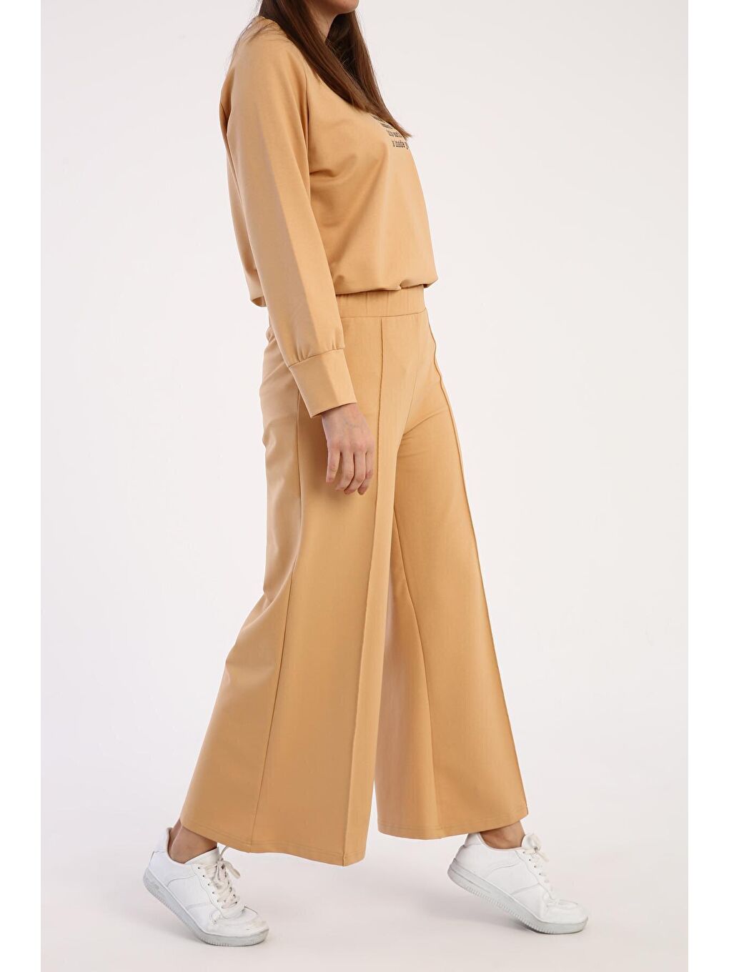 Açık Bej Çimalı Bol Paça Eşofman Altı-2