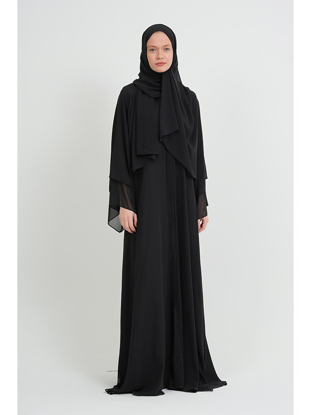 Siyah Kadın Şifon Abaya Ferace & Şal