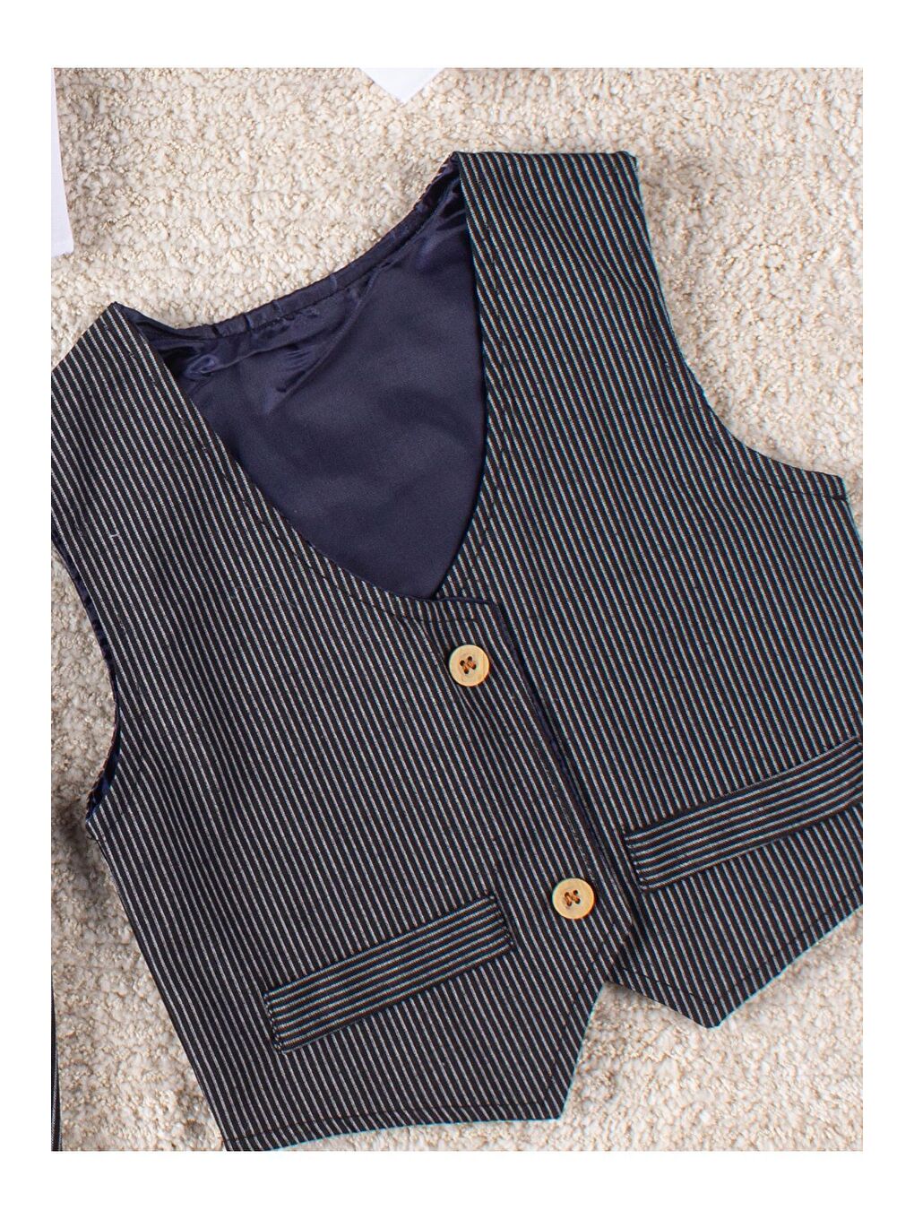 Lacivert Erkek Çocuk Takım Elbise Yelekli Gömlekli 4 Parça Özel Takımı-4