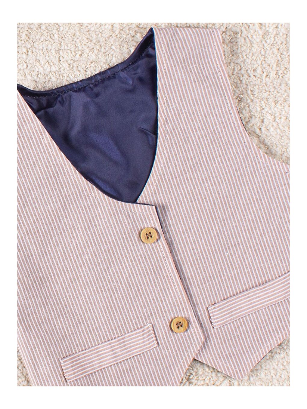 Ekru Erkek Çocuk Takım Elbise Yelekli Gömlekli 4 Parça Özel Takımı-4