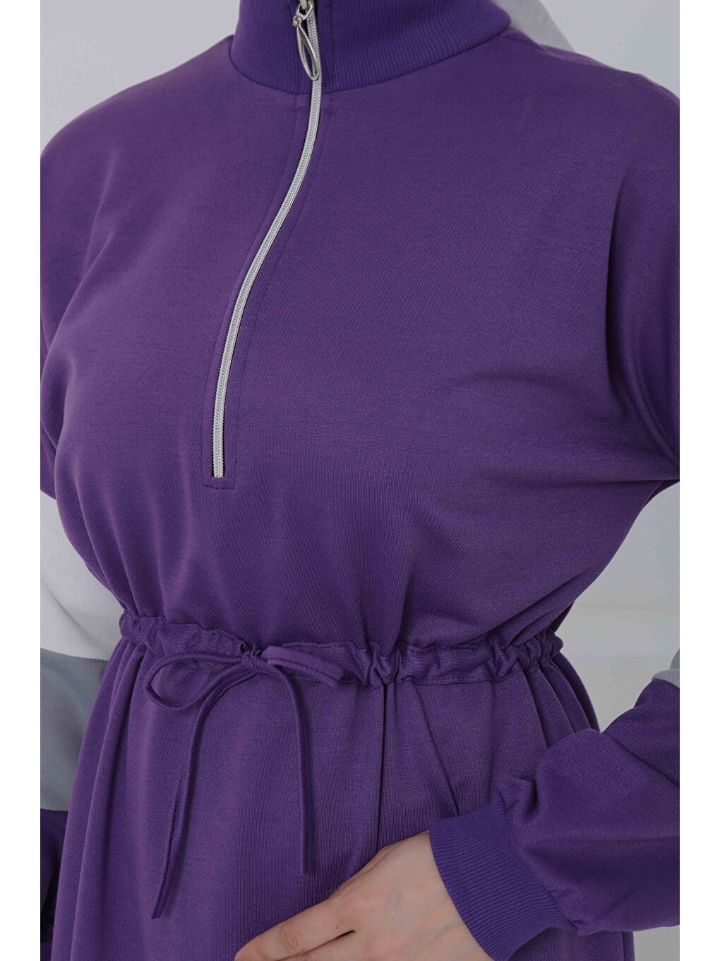 Garnili Fermuarlı Elbise Mor - 27047-6