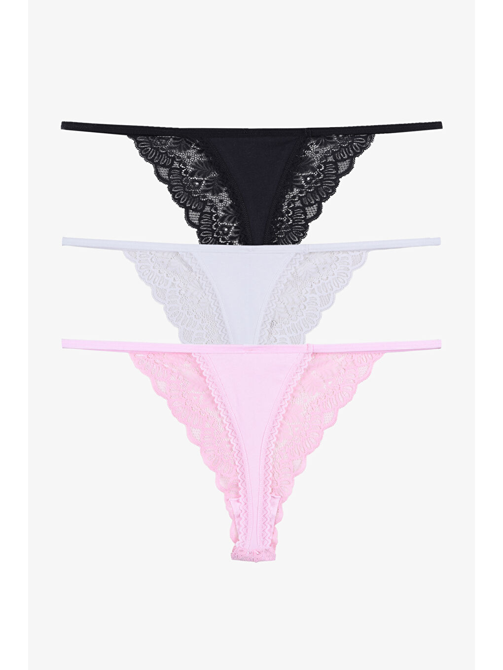 Lila Kadın 3'lü Renkli  Dantelli Arkası Pamuklu Tanga Külot-4