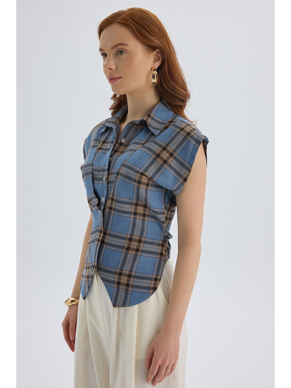 Frenzy Ekoseli Mavi Kısa Gömlek-2