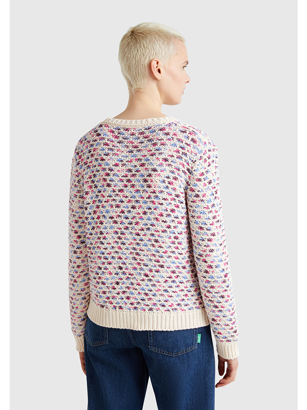 Kadın Pembe Mix Pamuk Karışımlı Jakarlı Nervür Detaylı Çift Taraflı Kazak-2