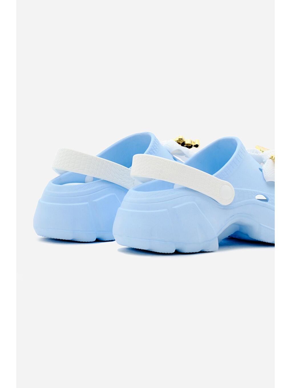 Kadın Mavi Beyaz Çıkartılabilir Taban Fiyonk Tokalı Yüksek Taban Eva Sandalet-4