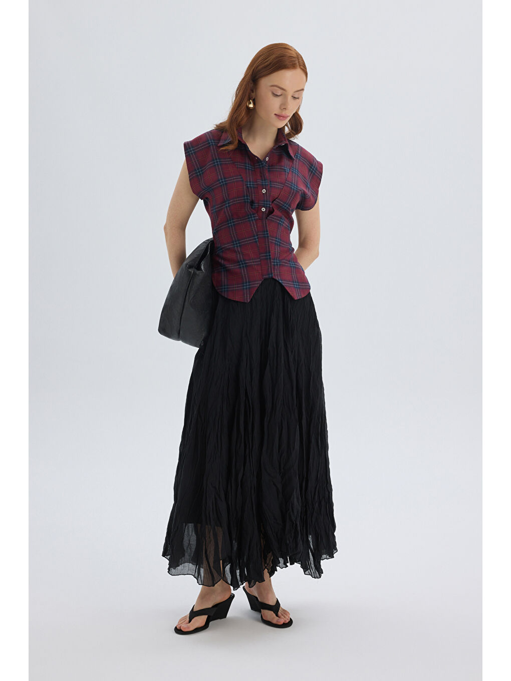 Frenzy Ekoseli Bordo Kısa Gömlek-1