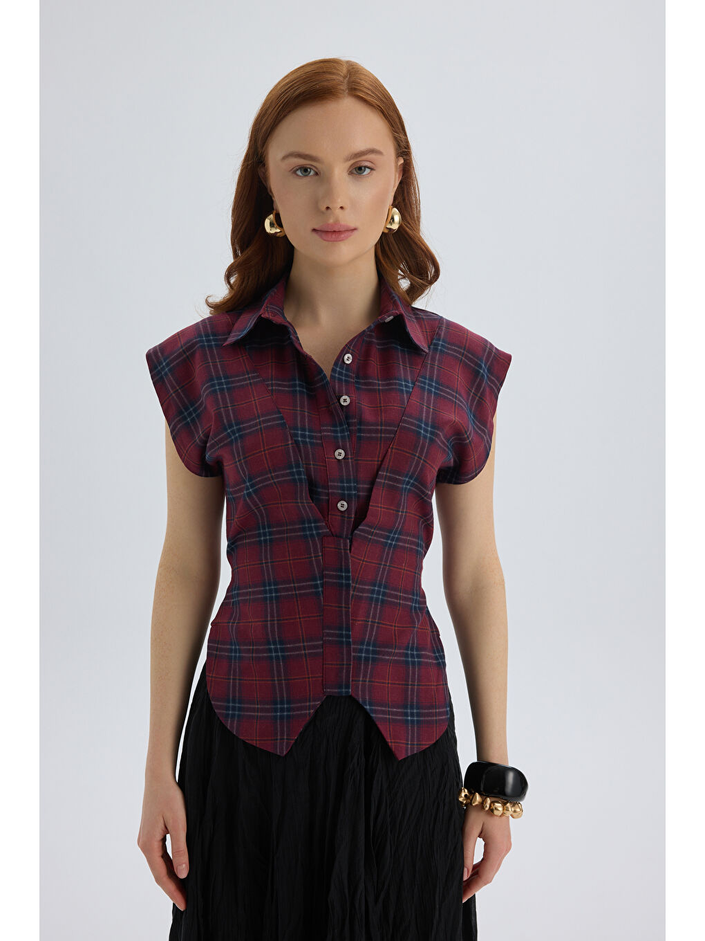 Frenzy Ekoseli Bordo Kısa Gömlek-2