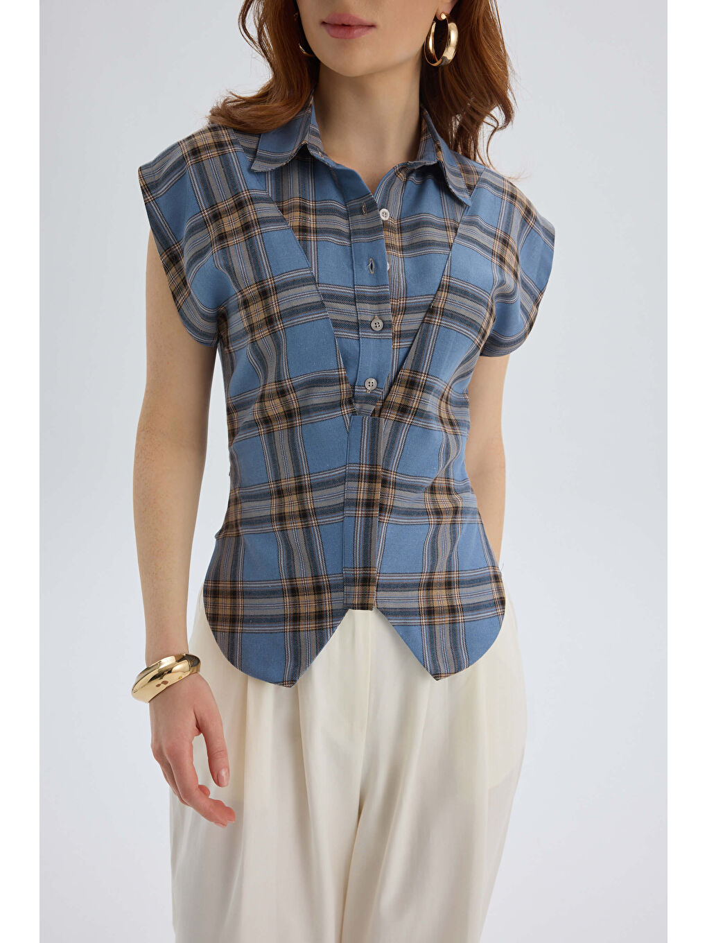 Frenzy Ekoseli Mavi Kısa Gömlek-5