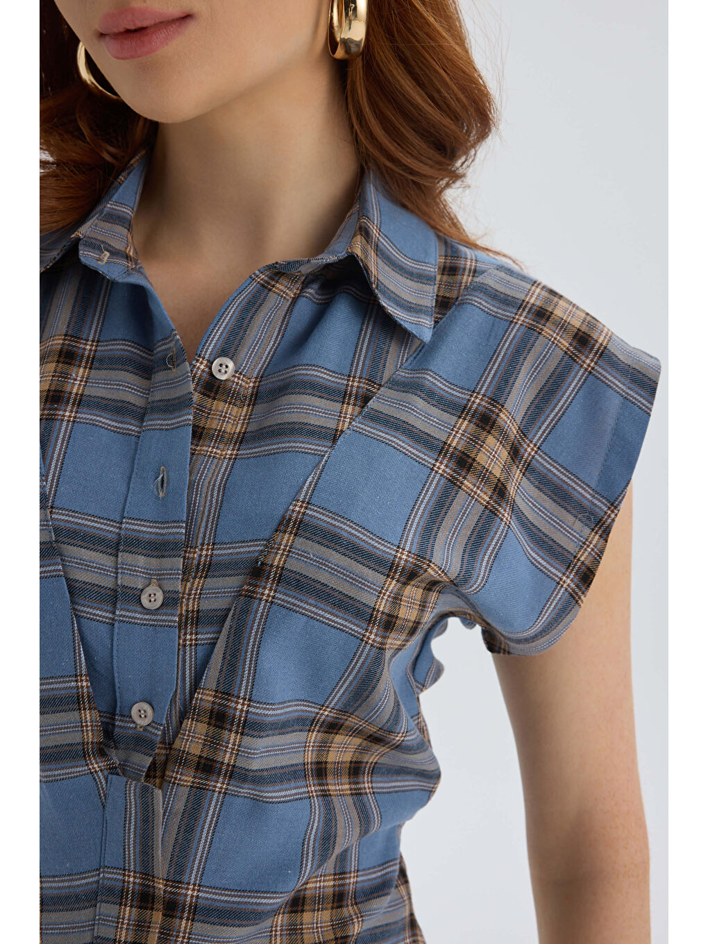 Frenzy Ekoseli Mavi Kısa Gömlek-7