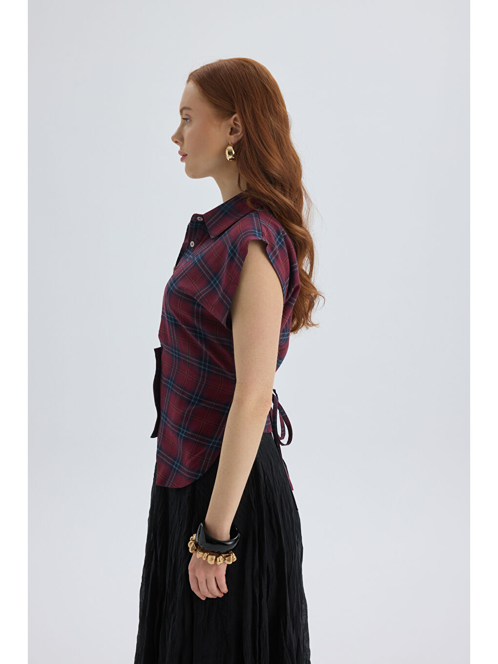 Frenzy Ekoseli Bordo Kısa Gömlek-3