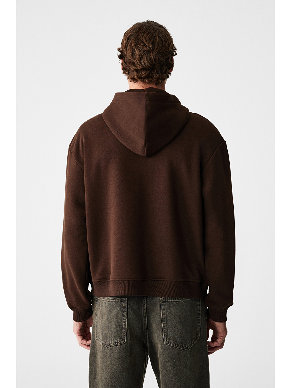 Kahverengi Ashby Erkek Kapüşonlu Fermuarlı Cepli Kordonlu Boxy Kalıp Acı Kahve Sweatshirt-5