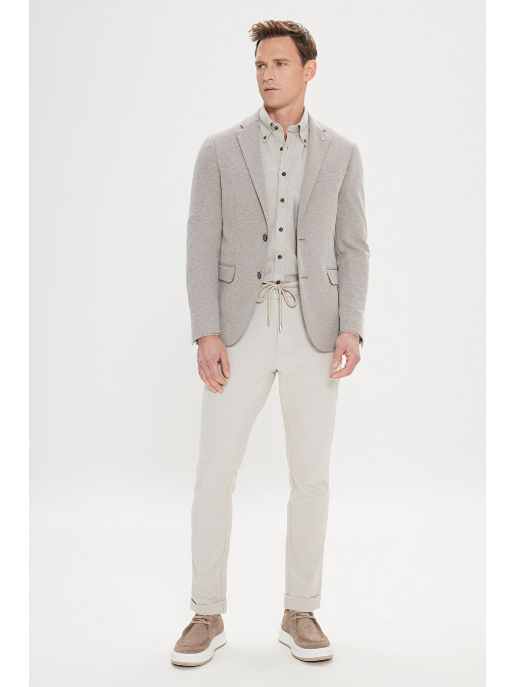 Erkek Haki 360 Her Yöne Esneyen Slim Fit Dar Kesim Mono Yaka Ceket-1