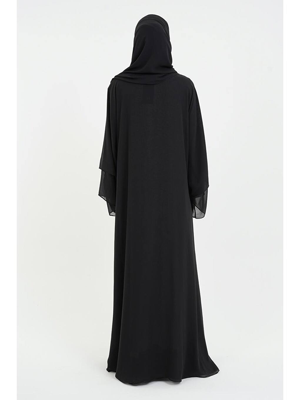 Siyah Kadın Şifon Abaya Ferace & Şal-6
