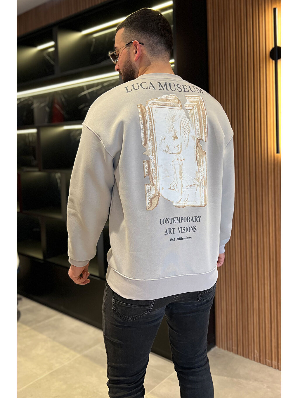 Mishar İtalia Gri Baskılı Üç İplik Şardonlu Bisiklet Yaka Erkek Sweatshirt - 2