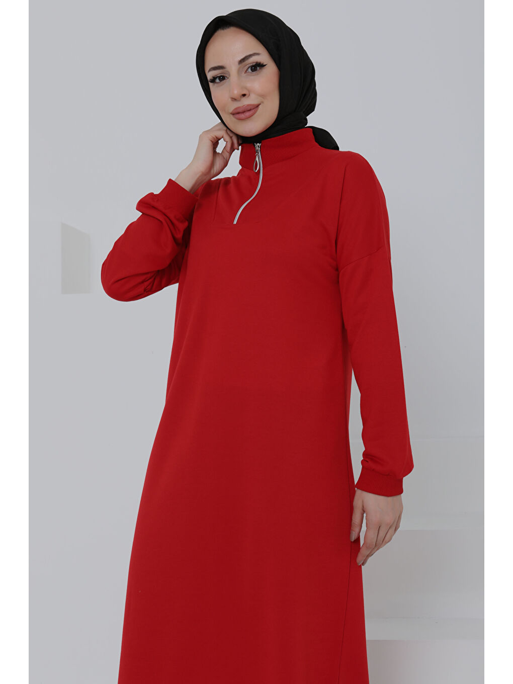 Kırmızı Fermuarlı Elbise Kirmizi - 27046-2