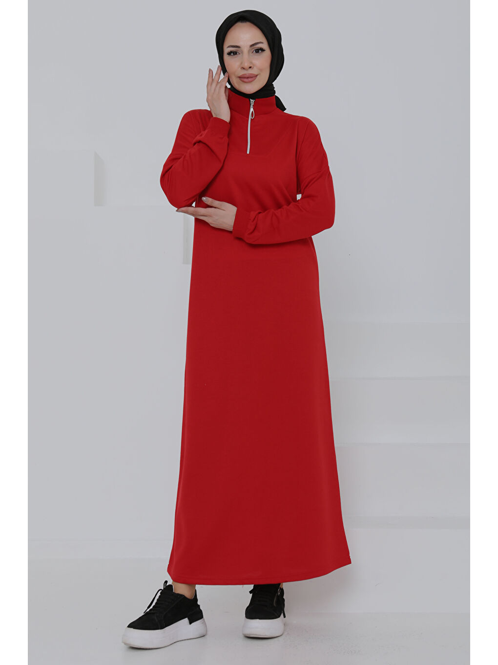 Kırmızı Fermuarlı Elbise Kirmizi - 27046-3