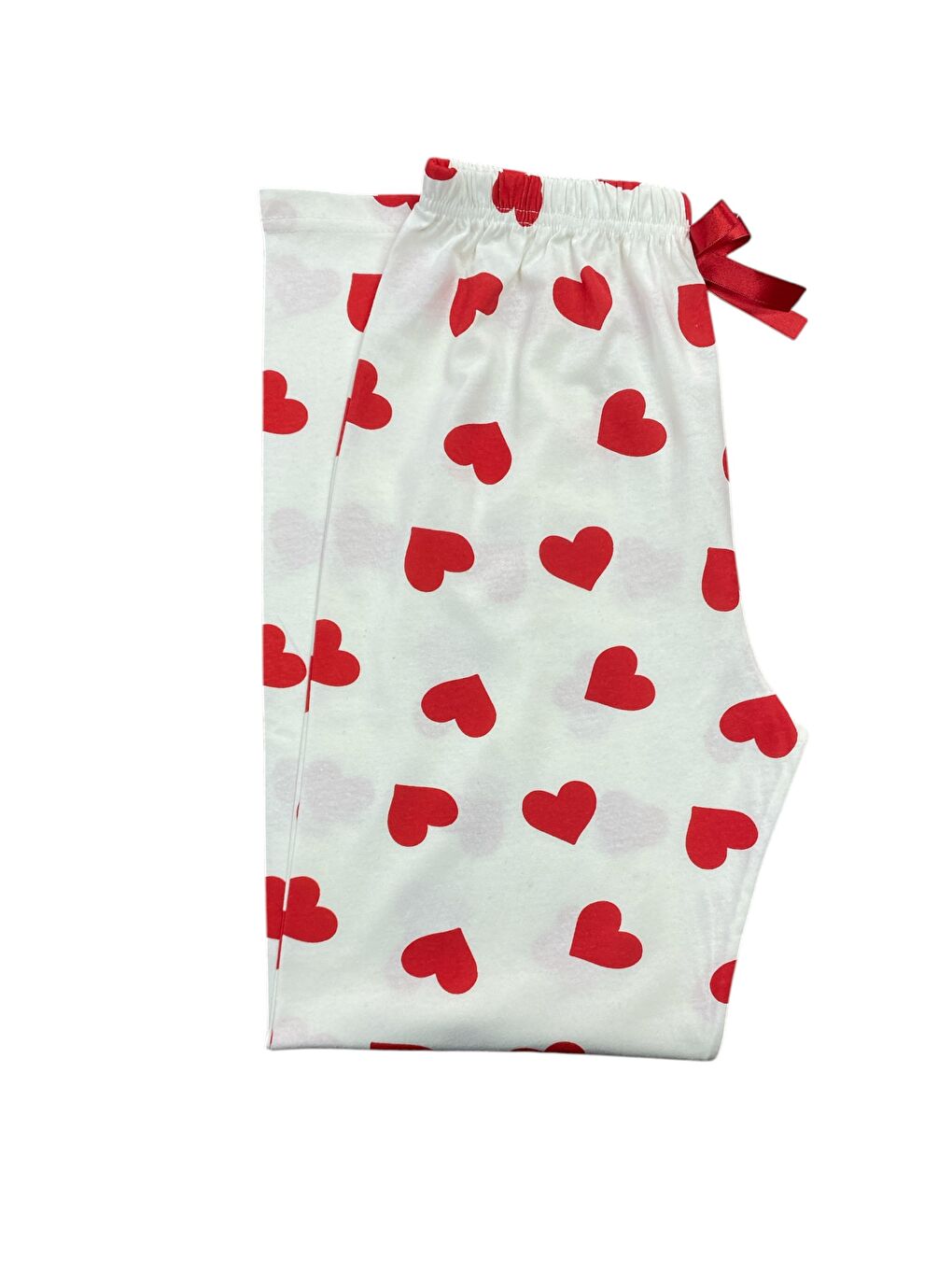 Beyaz Kadın Kalpli Pamuklu Lastikli Rahat Pijama Altı-1