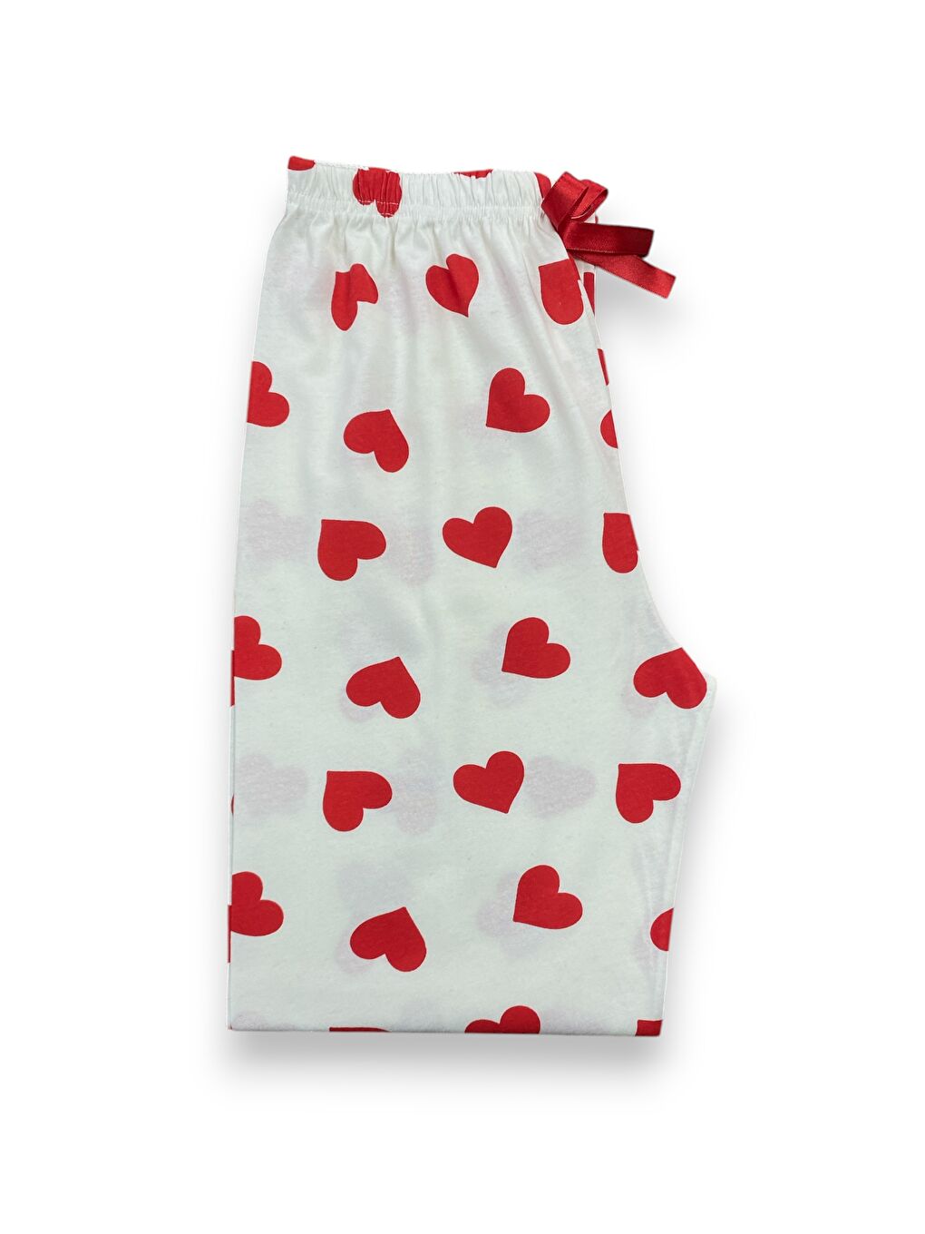 Beyaz Kadın Kalpli Pamuklu Lastikli Rahat Pijama Altı-2