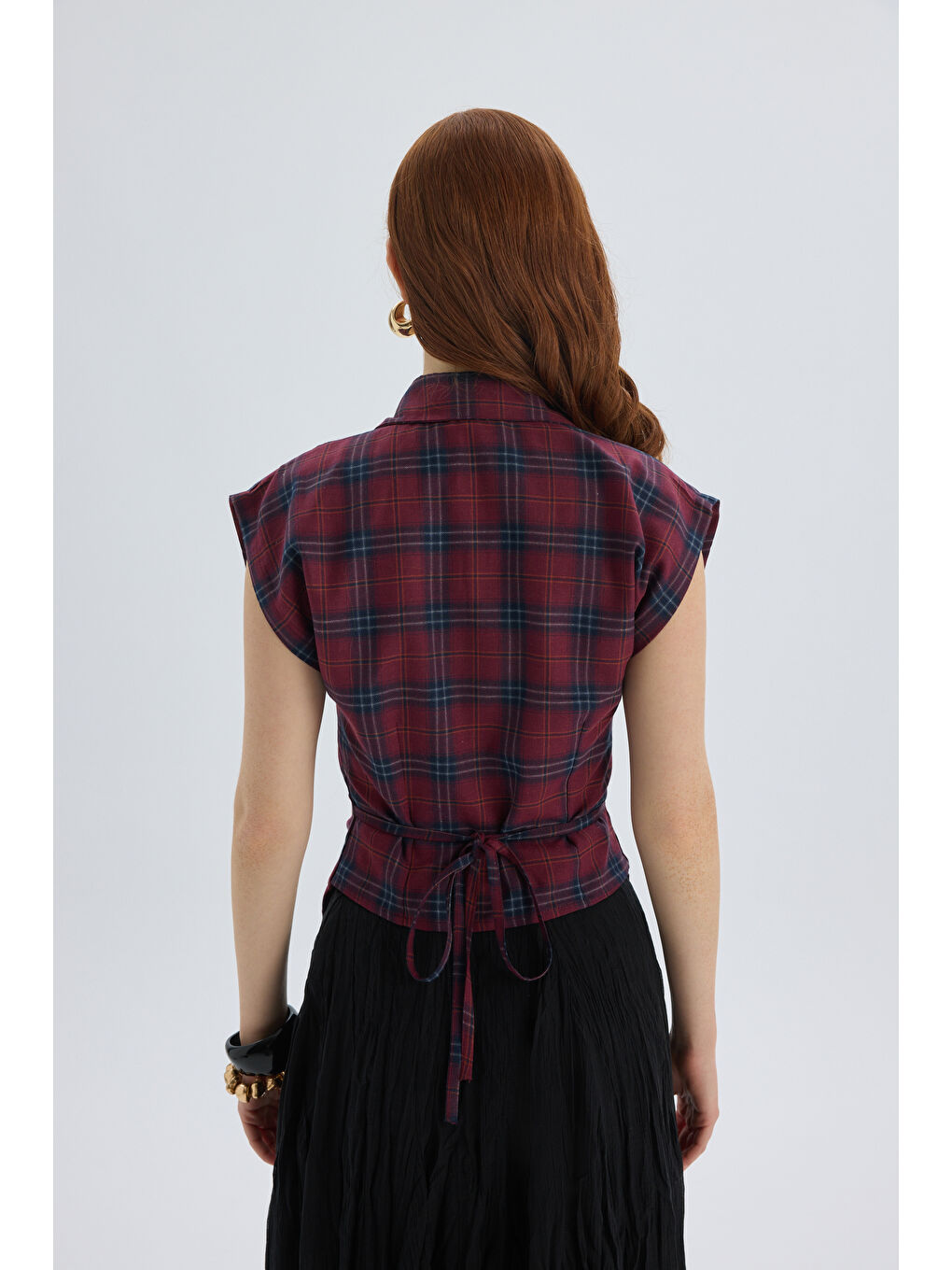 Frenzy Ekoseli Bordo Kısa Gömlek-4