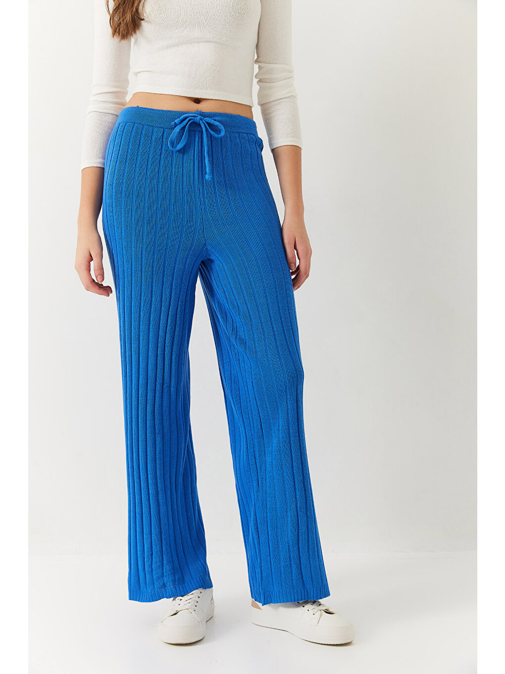 Mavi Kadın Beli Lastikli Fitilli Palazzo Pantolon-2